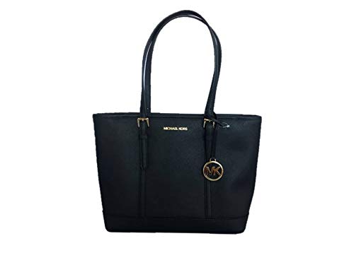 Michael Kors Jet Set Travel Saffiano Leather Small Top zip Shoulder Tote - Black