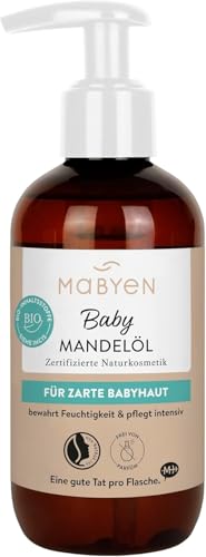 MABYEN Aceite de Almendras Bio para Bebés 200 ml – Vegano, Sin Perfume, Cosmética Natural – Cuidado y aceite de masaje para bebés