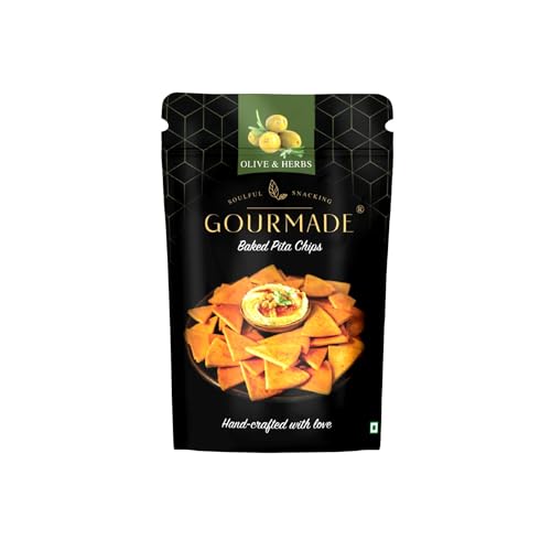 Image of Gourmade Soulful Snacking Pita Chips Olive & Herbs and Roasted Garlic | Baked Pita Bread Chips | Pita Chips Baked, 250g(each Pack 125g) |Dip Starter ChipsTravel Snack|Mediterrianean Pita Bread Chips|Nachos & Tortillas