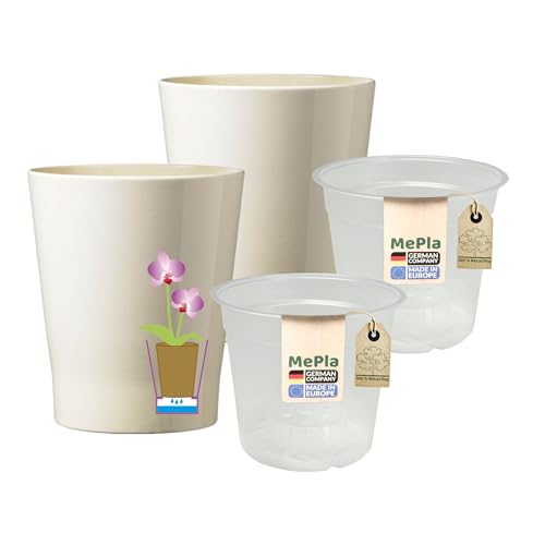 MePla - 2 Stück - SK Soendgen Orchideenübertopf Merina ø 14 Vanilla + Pflanztopf Orchidee ø 12, hochwertiges Wohnambiente