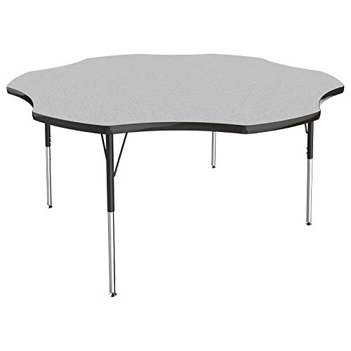 Image of FDP Flower Activity School and Office Table (60 inch), Standard Legs with Swivel Glides for Collaborative Seating Environments, Adjustable Height 19-30 inches - Gray Top and Black Edge