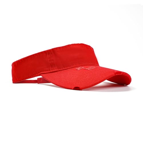 ANDICEQY Sport Ripped Sun Visor Distressed Destroyed Hats Adjustable Empty Top Baseball Cap Cotton Ball Caps for Women and Men (Retro Red)
