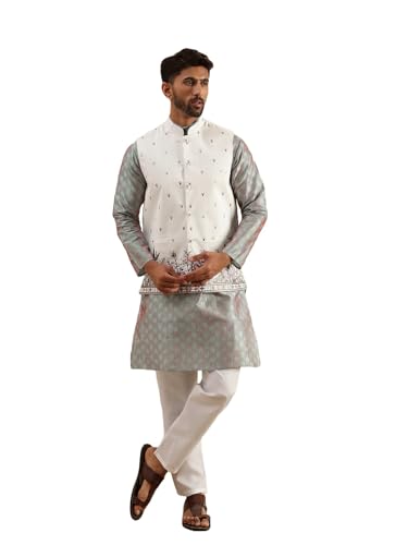 Pyjama Kurta pour homme vert et blanc idéal pour un mariage ou une fête d'été