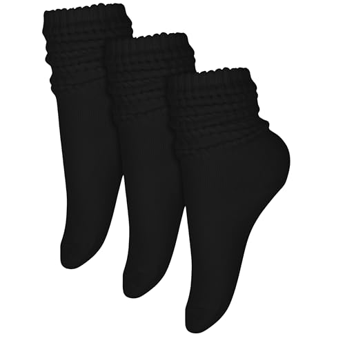 Winterlace Scrunch Crew Slouch Cotton Womens Socks 3-Pair Ribbed Soft Retro Boot Calf Sock