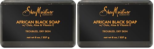SheaMoisture Bar Soap African Black Soap for Troubled Skin Cleanser with Shea Butter 8 oz (Pack of 2)