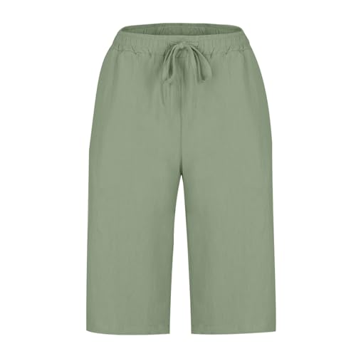 Generic Short feminino de algodão, linho, afunilado, com cordão, cintura elástica, vazado, shorts ca