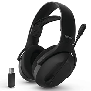 Auriculares inalámbricos para juegos Lenovo Legion H410, conexión Bluetooth o 2.4 GHz USB-A, ligeros (304 gramos), diadema ajustable, micrófono con función de silenciado al abatarlo, color negro