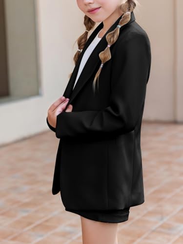 Image of Batermoon Girls 2 Piece Outfits Button Front Long Sleeve Blazer and Short Pants Suit Sets 4-14 Years