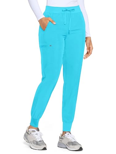 COZYFIT Womens Scrub Pants - Soft Stretch Yoga Style with 5 Pockets, Slim Fit Jogger Scrubs Pants for Women Aqua Blue
