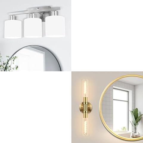 SILAMPDI Bathroom Light Fixtures Brushed Nickel, 3-Light Bathroom Lights Over Mirror, 2 Light Wall Sconces Lighting, E26 Base, Bulbs Not Included Cover