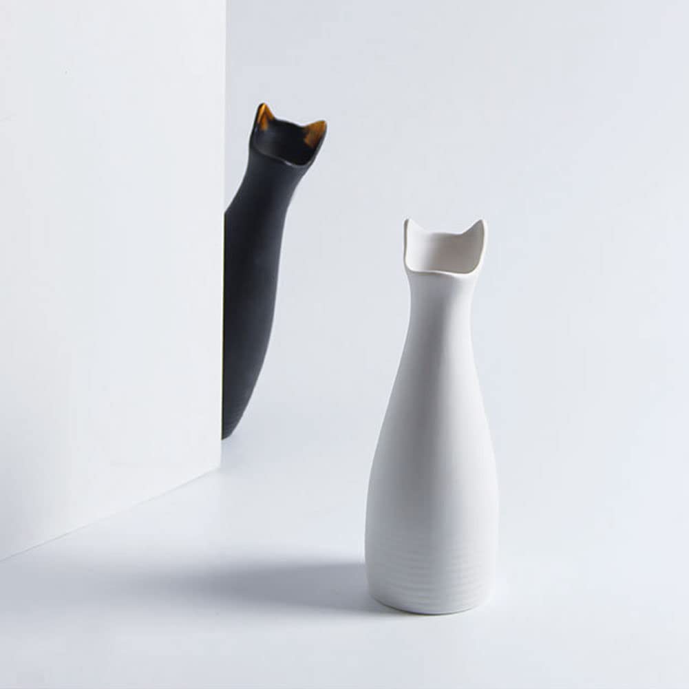 Amazon.co.jp: 花瓶 ねこ モチーフ フラワーベース 陶器 白 黒