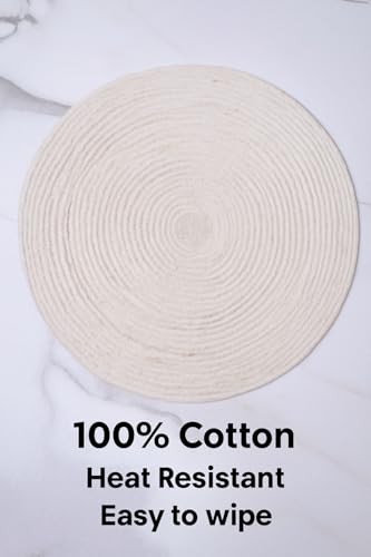 Image of Jute Cotton Round Table Mats Set of 6 - Dining Table mat 6 Pieces Waterproof, Elegant and Durable for Dining Table (Set of 6)