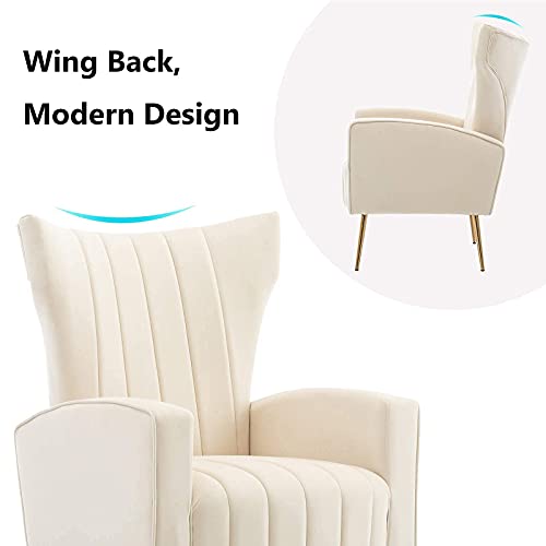 Homefun Accent Chair Set Of 2, Velvet Wingback Armchair Modern Upholstered Single Sofa With Metal Legs For Living Room Bedroom Nursery, Beige #TOP4