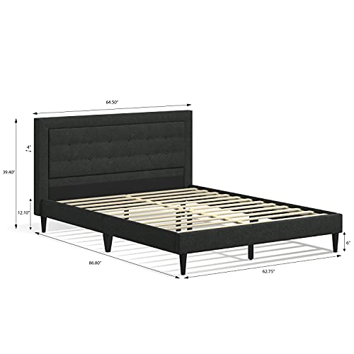 Glenwillow Home Conner Upholstered Platform Bed Frame/Button Tufted/Mattress Foundation/Wood Slat Support/No Box Spring Needed/Easy Assembly, Gray, Queen #TOP7
