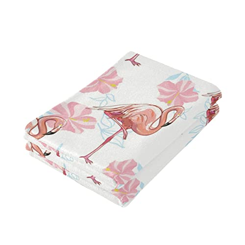 Pink Flamingo Hand Towels Set Of 2 Tropical Flowers Fingertip Towels Soft Dry Towel Dish Towels For Bathroom Laundry Room Spa Decor #TOP2