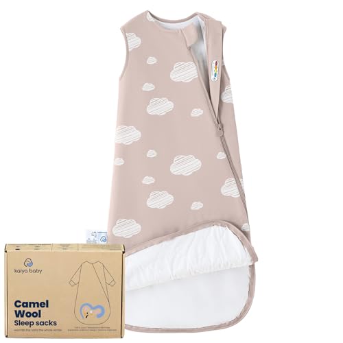 kaiya baby Baby Sleep Sack 6-18 Months 1.0 Tog Sleeveless Sleep Sack Organic Cotton Regulating Camel Wool Blend Wearable Blanket for Infants 2-Way Zipper Quilted Sleeping Sacks Gifts for Baby