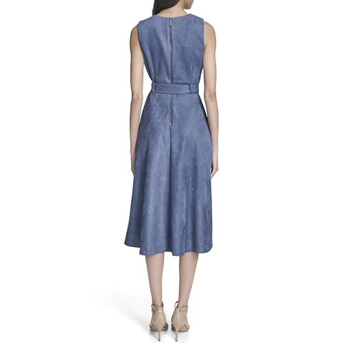 Image of Calvin Klein Sleeveless Dot Crepe Polka Dot Self Tie Midi Aline