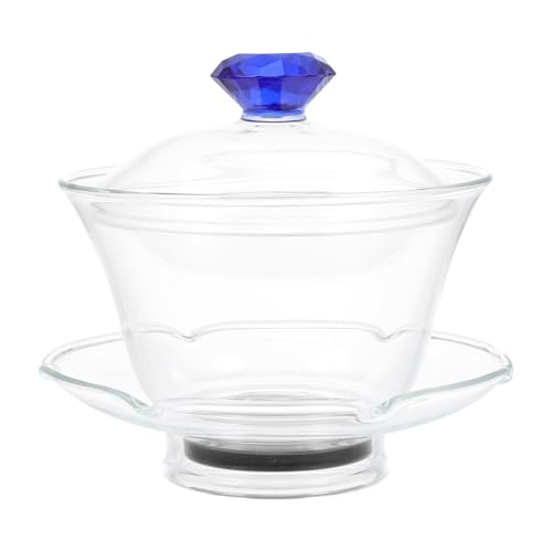 POPETPOP 菱晶耐熱ガラス蓋付ティーカップ 蓮花座デザイン 風透明ティーカップ 保温機能付き 家 喫茶室 来客用おしゃれ茶器
