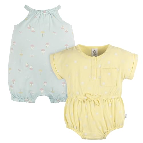 Image of Gerber Baby Girls' Sleeveless and Short Sleeve Romper Set