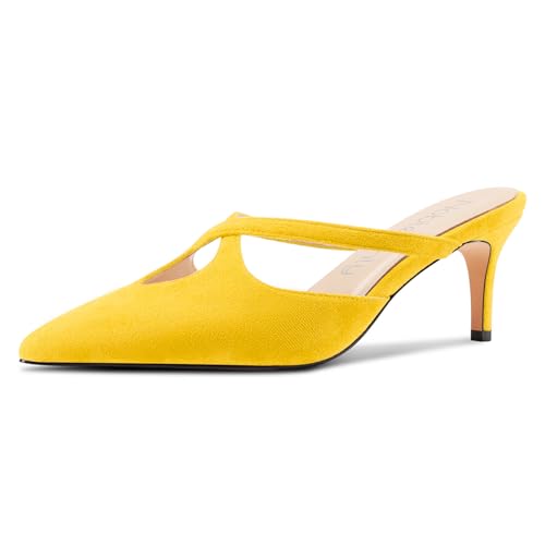 NobleOnly Womens Kitten Heels Pointed Toe Mules Heels Cross-Strap Slip-on Casual Dress Pumps 2.6 Inches