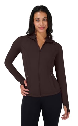 90 Degree By Reflex Full Zip Running Track Jacket Lightweight Athletic Slim Fit Jacket with Thumbholes - Chocolate Mousse - Large