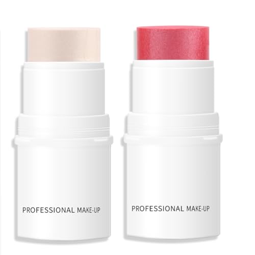 KARLOR Lápiz de colorete cremoso, 2 unidades, iluminador cremoso, colorete, iluminador facial, colorete de maquillaje, lápiz de maquillaje, pintauñas, maquillaje brillante (01 + 03)