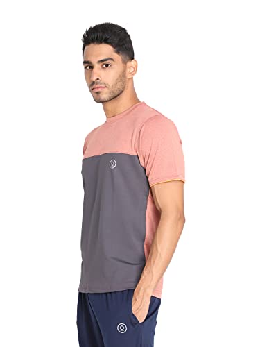 Image of CHKOKKO Men's Round Neck Gym T-Shirt Self Rust Dark Grey Orange M