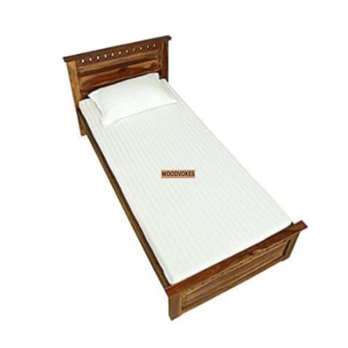 Image of Solid Sheesham Wood Single Bed with Headboard & Footboard | Sturdy Wooden Cot for Bedroom, Hostel & PG | Modern Design Single Wooden Bed Frame (Mattress Not Included) (Natural)