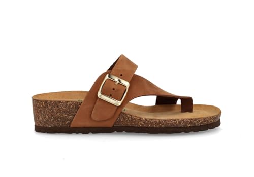 Sandales tongs cuir marron femme BioNatura compensé 3cm nu-pieds confortables été