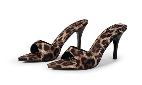 Image of SHEYEL Women's Leopard Print Stiletto Heels | Stylish Open Toe Slip-On Sandals | 3.5 inches Heels