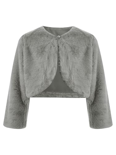 FEESHOW Kids Girls Faux Fur Bolero Shrug Sweater Soft Winter Open Front Long Sleeve Flannel Fuzzy Crop Coat Jacket