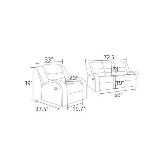 Image of Manual Recliner Sofa Set, Leather Reclining Living Room Furniture Set, Adjustable Backrest Reclining Chair and a 3 Seater Couch Furniture Set for Living Room, Home Theater, Black