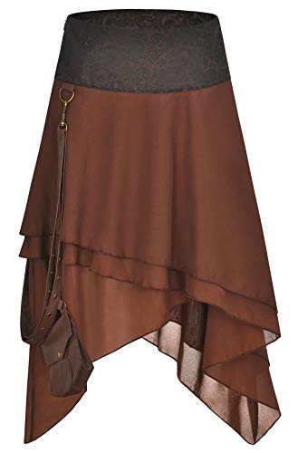 Bslingerie® Women Gothic Steampunk Irregular Cutting Skirts (Brown Chiffon, XL)