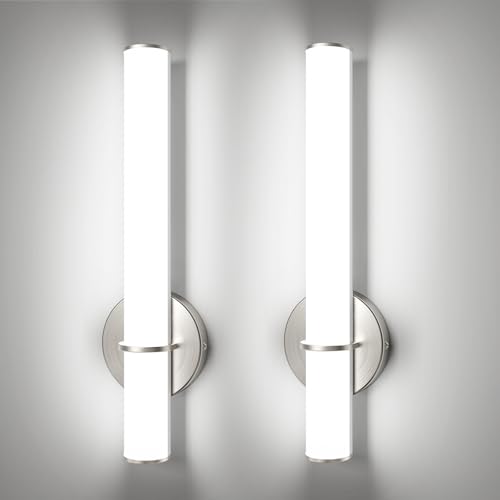 OOWOLF 2-Pack 17.3” LED Vanity Light, 12W 1200LM 5000K Daylight Dimmable Bathroom Light Vertical or Horizontal, Modern Brushed Nickel Bathroom Led Wall Sconces, Energy Saving, for Mirror Living Room