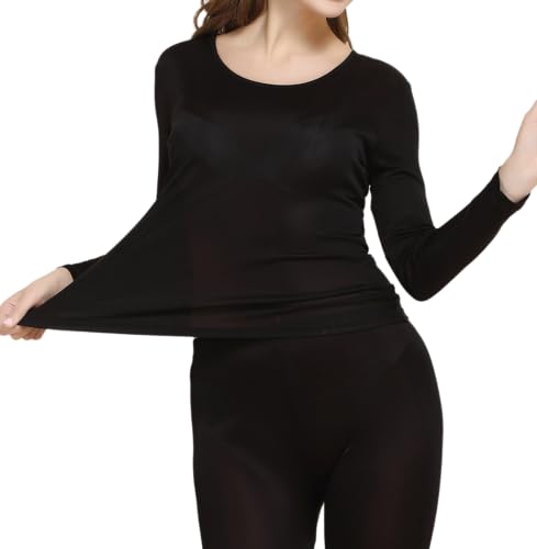 Women's Silk Thermal Underwear Long Johns Top Lightweight Mulberry Silk Shirt Baselayer Undershirts Pullover Blouse3