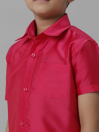 Image of RAMRAJ COTTON Boys Silk Cotton Shirt With Adjustable Cream Dhoti Perfect For Ceremonies| Festivals| And Special Occasions