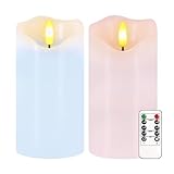 Justup Velas LED sin llama, juego de 2 velas LED parpadeantes pastel de primavera con mando a distancia y temporizador, columnas regulables, funciona con pilas, para el hogar, primavera, decoración de