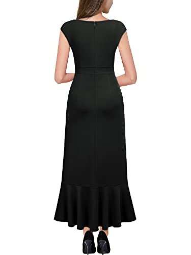 Miusol Women's Elegant V Neck Ruffle Split Style Cocktail Formal Long Dress2