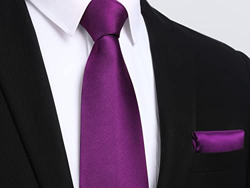Image of HISDERN Mens Solid Color Ties Formal Satin Necktie and Pocket Square Set Classic Wedding Business Tie & Handkerchief