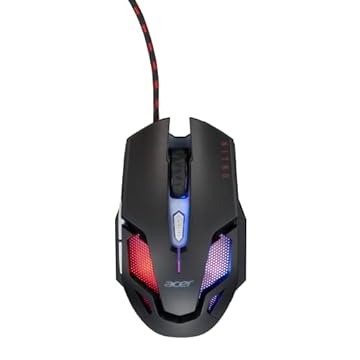 ACER Mouse Gamer Óptico Nitro NMW200 Sensor 6D de alta precisão Retroiluminado em 7 cores, Design Simétrico e ergonômico Preto com detalhes em vermelho