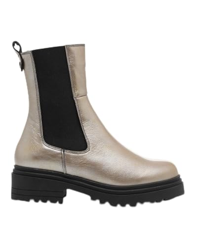 Porronet Botines De Piel Metalizada Platino Con Elásticos Camila