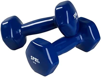 SPRI Deluxe Vinyl Dumbbells (Dark Blue, 5-Pound, Set of 2)