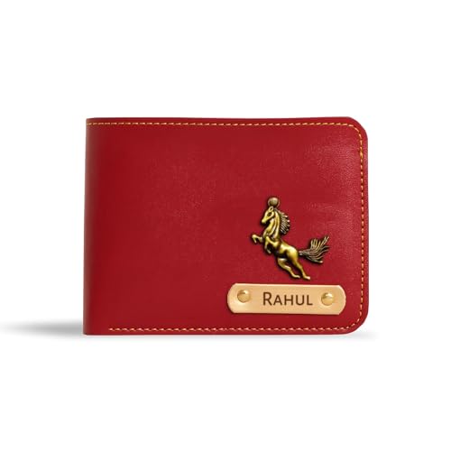 Image of Men's Leather Wallet Name Leather Wallet for Mens - Customise Printed on Wallets - Red