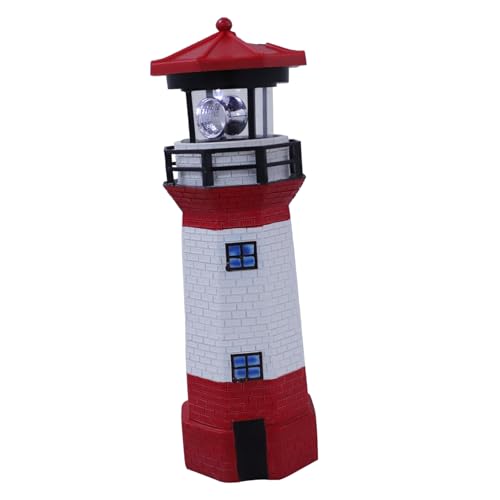 BCOATH Solar-Powered Lighthouse Decorative Light Statue Rotating Led Garden Lighthouse for Patio