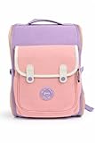 Mochila Escolar Adolescente Feminina Colors Pastel Estilo Coreano em Poliéster com Bolsos Laterais e Zíper Reforçado