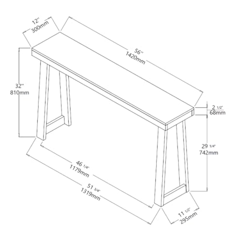Plank+Beam Solid Wood Console Table, 56 Inch, Sofa Table, Narrow Entryway Table for Hallway, Behind The Couch, Living Room, Foyer, Easy Assembly, Blonde