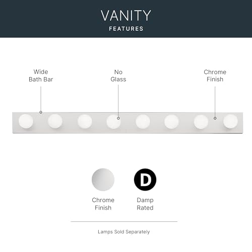 Image of Kichler 8-Light Linear Bathroom Vanity Light Fixture, 48 inch Chrome Bath Bar for Mirror Lighting with 60W Medium Base Bulbs, Modern Transitional Style (48 inch W x 4.25 inch H x 2 inch D), 626CH