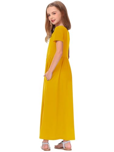 Image of Deerose Girls Maxi Dress Short Sleeve Casual Long Dresses with Pockets 5-14 Years