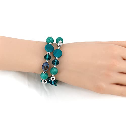 Stackable Beaded Bracelet for Women Multilayered Colorful Cute Turquoise Crystal Stretch Bracelet Trendy Costume Jewelry Holiday Gifts for Women2