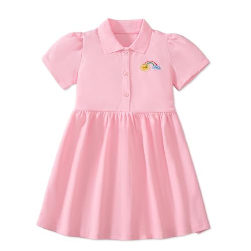Image of HILEELANG Girls Polo Dress Cotton Short Sleeve Summer Casual School Uniform Dress for Toddler Little Girls 2-8 Years